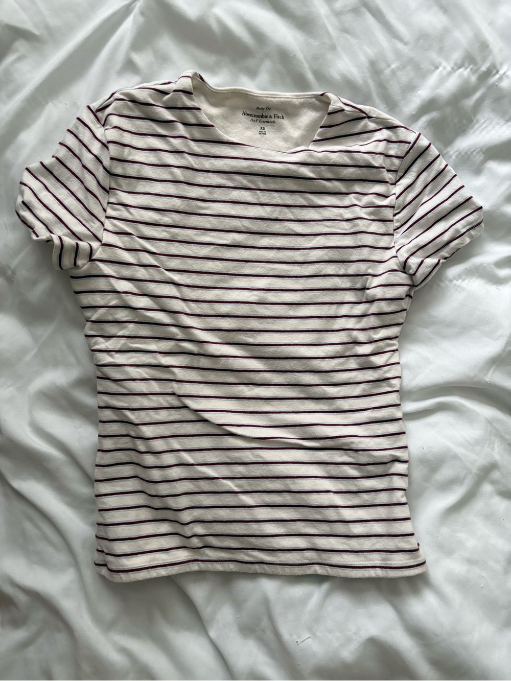 A&F Double-Lined Baby Tee Cream and Maroon Stripe XS